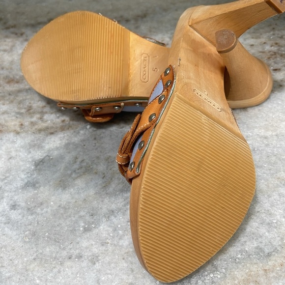 Coach Jackie Twill Pool Blue Canvas/Natural Leather Studded Open-toe Mule - Picture 5 of 6